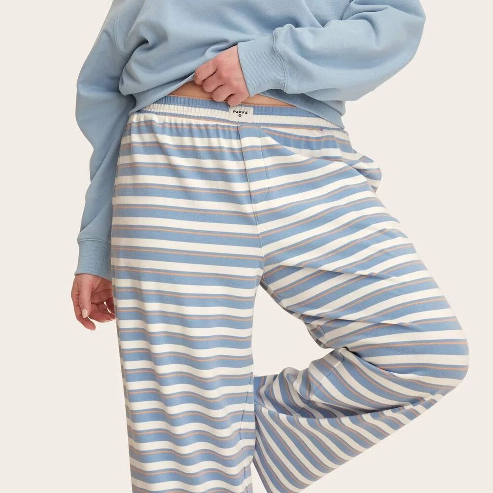 Parke x Target Women's High-Rise Boxer Knit Pants Light Blue/Orange Stripe S NWT